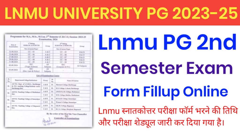 Lnmu Pg 2nd Semester Examination Form and Exam Schedule 2023-25