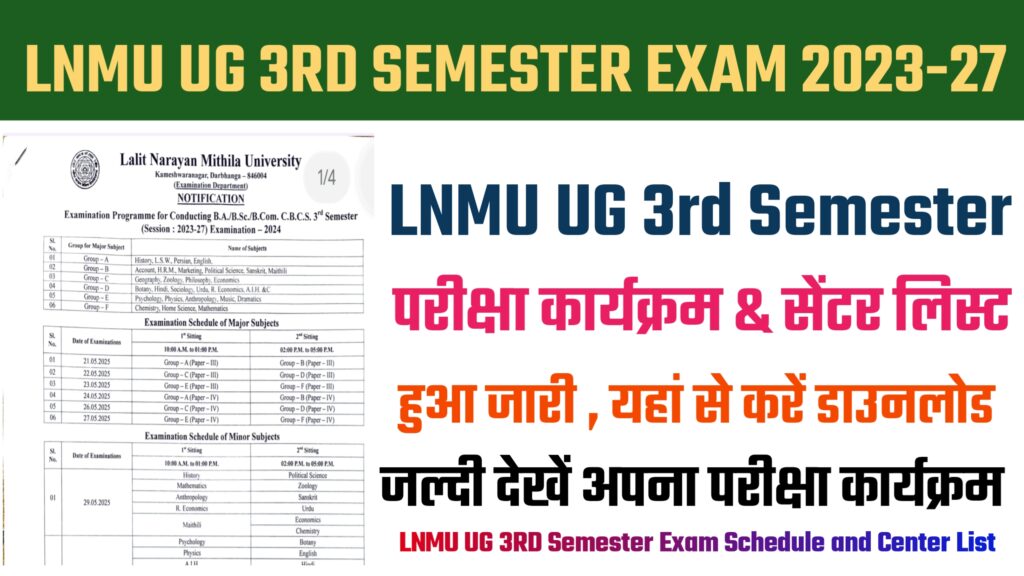 LNMU UG 3rd Semester Exam Schedule and Center List 